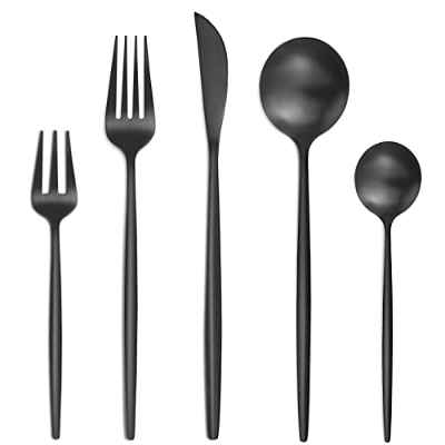 Bestdin Juego de cubiertos para 6 personas, 30 piezas, color negro mate, juego de cubertería con cuchillo, tenedor, cuchara, acero inoxidable, apto para lavavajillas.