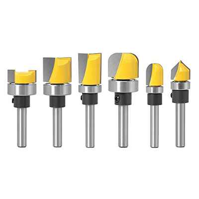 Bestgle Router para Madera Fresas Set 6 PCS 1/4" Mango Universal Rodamientos para el Acabado de Ranurado de Madera