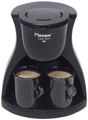 Bestron Cafetera Dúo, Incluye 2 Tazas, Para Café de Filtro Molido, 450 W, Negro