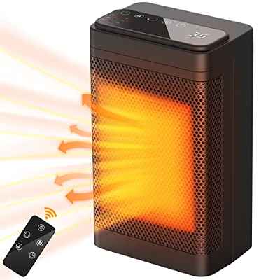 Bisbisous Calefactor Cerámico 1500W，Calefactor Bajo Consumo,Estufas Electricas, LED Táctil, 60 ° Oscilación Control Remoto, 3 Modos Sobrecalentamiento y Vuelco