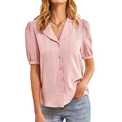 Blusa Viscosa para Mujer Manga Corta Informal Oficina Elegante Retro Camisa Cl0094S21-2