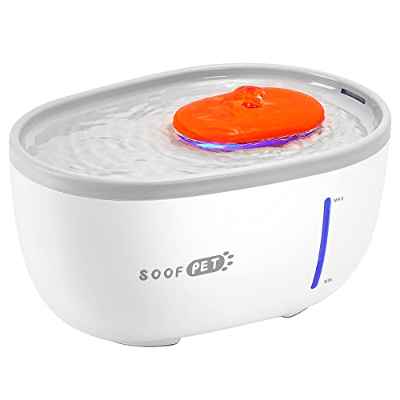 Bomba Mejorada - SOOFPET Fuente para Gatos, Bebedero Gatos Automática de 2L, Apagado Automático por Bajo Nivel de Agua, Super Silenciosa, Ventana de Observación del Nivel de Agua, Indicador LED(Blanco