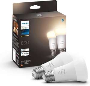 Bombillas LED Inteligentes Philips Hue, A60 E27, Luz Blanca Cálida Regulable, 9W (Eq. 60W) 800 Lúmenes, Compatibles con Alexa ...