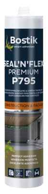 Bostik, Masilla de Poliuretano Multiusos para uso profesional, Adhesivo y sellador elástico para interiores y exteriores, Resistente al agua, P795 Seal 'N' Flex Premium, Negro, 290 ml