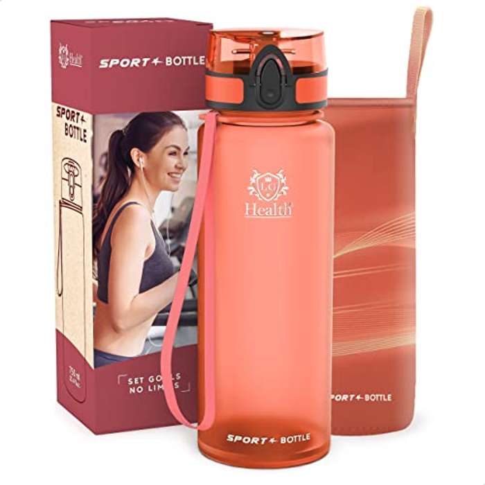 Botella de agua deportiva 750 ml con funda de neopreno