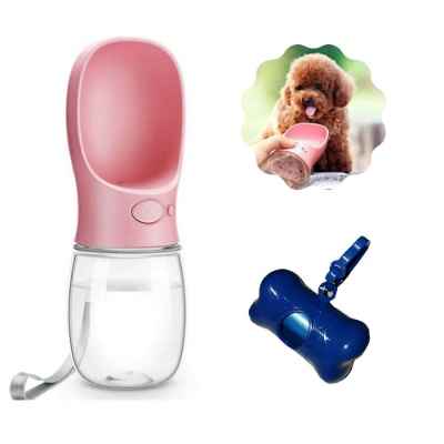 Botella de Agua para Perros 350ml - Bebedero Portátil Mascotas - Dispensador de Agua para Perros - Botella Bebedero Portátil para Viajes (Botella de Agua para Perros Rosa)