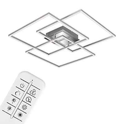 Briloner Leuchten - Lámpara de techo LED, plafón regulable, control de temperatura de color, función de luz nocturna, temporizador, 52 vatios, 4800 lúmenes, aluminio cromado, 703x703x100 mm, 3097-018