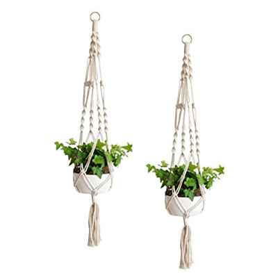 cabilock Macrame Colgador de Plantas Cuerda de Algodón Maceta Colgando Red Cesta de La Planta Interior Al Aire Libre Titular de La Planta Boho Decoración del Hogar sin Maceta 2Pcs Pequeño