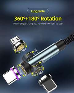Cable de Carga Magnético 3 en 1, [1 m] de 360° y 180°, Cable Carga Rápida y transferencia de datos de 3 A, para micro USB/Tipo C/