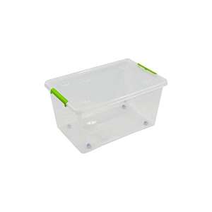 Caja tranparente con cubierta, ruedas y de cierre por enganche 585x390x h 300 mm