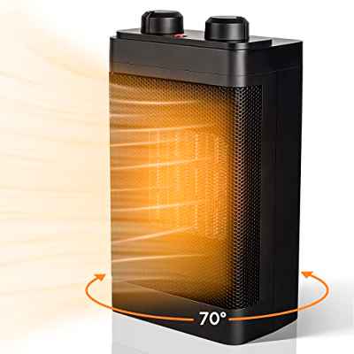 Calentador de ventilador PTC ，Calefactor Bajo Consumo，1500 W Termostato Ajustable de cerámica de calentamiento rápido con dos configuraciones de calor，70°Oscilación，Hogar, Oficina