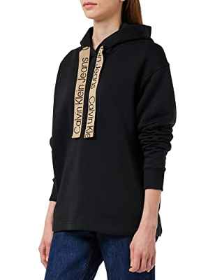 Calvin Klein Sudadera con Capucha con Cordones en Contraste, CK Black/Timeless Camel, 5XL para Mujer