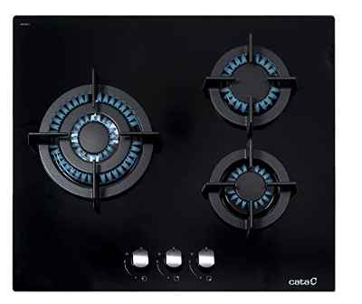 Cata | Placa Cristal Gas | Modelo CCI 6021 BK | 3 Quemadores de gas | Encimera de Gas Natural | Inyectores de gas Butano Incluido | Ancho de 59 cm | Color Negro