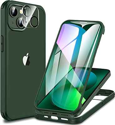 CENHUFO Funda iPhone 13, con Protector de Pantalla de Cristal Templado 9H Integrado y Protector de cámara 9H HD, 360 Grados Antigolpes Case Robusto Doble Cara Bumper Carcasa para iPhone 13 - Negro
