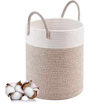 Cesta Para la Ropa Sucia Con Asa PlegableTtrenzada Cuerda de Algodón Cesta Mantas Salon Almacenaje Decorativas Almacenaje de Ropa Juguetes Mantas- Hecha a Mano, 46 x 38 cm