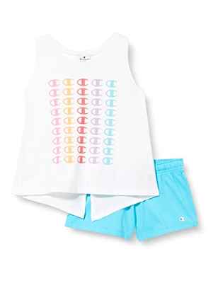 Champion Legacy American Classics-Tank Top & Shorts Completo, (Blanco/Celeste), 9-10 Años para Niñas