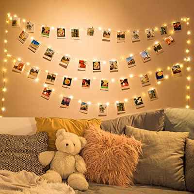 Clip de Cadena Luces LED Foto, 10M 100LED Guirnalda de Luces con 60 Pinzas Para Fotos Fotoclips Luz Colgar Fotos de Luces para Decoración, Habitaciones, Bodas, Cumpleaños, Blanco Cálido
