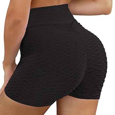 CMTOP Pantalones Cortos Deportivos Leggings Mujer Shorts de Fitness Moda Mallas Yoga Alta Cintura Elásticos Push Up Suave(Negro,XL)