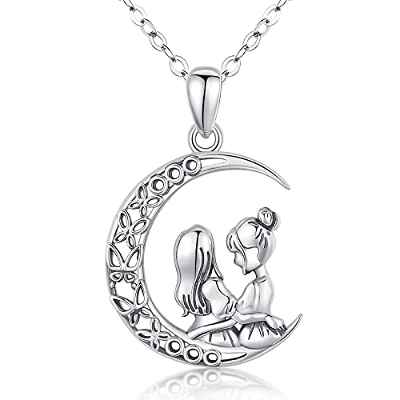 Collar con colgante de hermana de plata esterlina Siempre mi hermana por siempre mi amiga, Collar con colgante de luna para mujer para hermanas y niñas, Regalos de joyería para mujeres amigas