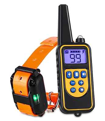 Collar de Adiestramiento para Perros,Collar Electrico Perro,con vibración, Sonido, Luz y Modo E, Alcance de 800 m (870 Yardas), Ajuste de 1 a 99 Niveles