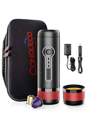 CONQUECO Cafetera Nespresso portátil, Máquina de Espresso de Cápsulas, Calefacción Eléctrica 12V, Perfecto para Coche y Camping, (Compatible con cápsulas Nespresso Orignal y Starbucks)