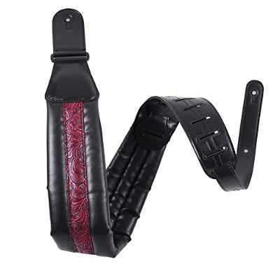 Correa de Guitarra Leather Suave Neopreno 9cm para Bajo Acustica Western Electrica Guitarra Clásica Vintage Tartán Botón (rojo)