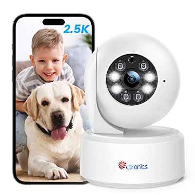 Ctronics 2,5K 4MP Camara Vigilancia WiFi Interior 2,4/5Ghz,Camaras Vigilancia Domicilio con Visión Nocturna a Color,PTZ 355°/ 120°,Detección de Movimiento&Humana,Seguimiento Automático (Blanco)