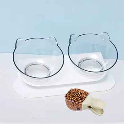 Cuenco para Gatos, Cuenco para Comida para Gatos / Cuenco Doble para Gatos con Plataforma Inclinada 15 °, Cuenco Doble Base Antideslizante, Cuenco para Comida y Agua para Cachorros de Gato