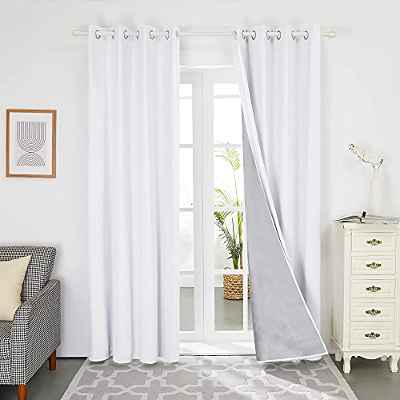 Deconovo Juego de 2 cortinas Aislamiento térmico de dormitorio para sala de estar con puerta francesa Ventana Ojal Forro 140x245cm Gris claro