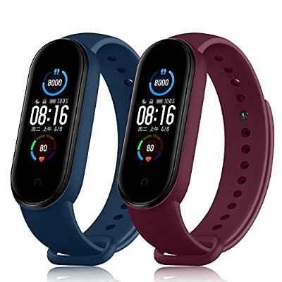DEOU 2 Pack Correa Compatible con Xiaomi Mi Band 6 / Xiaomi Mi Band 5 / Amazfit Band 5,Coloridos Suave Silicona Pulseras de Repuesto para Mi Band 5 & Mi Band 6 & Amazfit Band 5(Azul Marino/Rojo Vino)