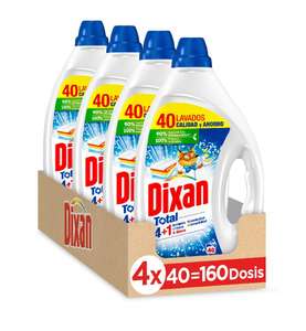 Dixan Gel Total 4+1, Detergente Líquido para Lavadora (pack de 4, total: 160 lavados), jabón para lavar la ropa blanca y clara.