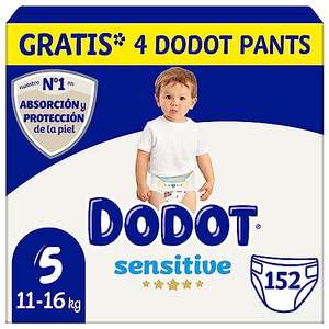 Dodot Pañales Bebé Sensitive Talla 5, 152 Pañales + 4 Pants Gratis