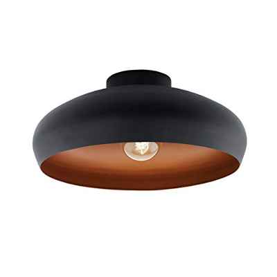EGLO Lámpara de techo Mogano, luz de techo de 1 foco estilo industrial, vintage, fabricada en acero, lámpara de salón en color negro, cobre, lámpara de cocina, lámpara de techo E27