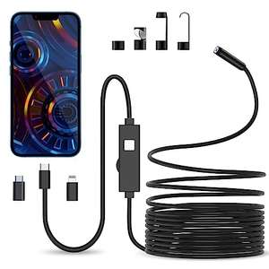 Endoscopio Para Movil de Cable Semirrígido, IP67 Impermeable con 8 luces LED Sonda de 7,9 mm para Android, iPhone(5M, No Necesita WiFi)