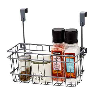 EZOWare Cesta Sobre la Puerta de Armario, Estante Organizador de Alambre para uso Colgante en Puerta de Armario o Montaje en Pared para Cocina, Bano, Despensa - Gris, Pequeño