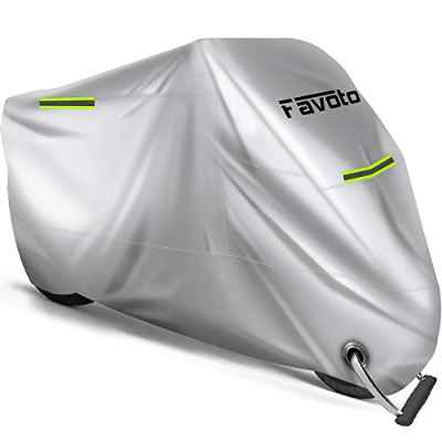 Favoto Funda para Moto Cubierta de la Motocicleta 210D Oxford Sellado Térmico de Costura a Prueba de Polvo Lluvia Viento Hojas Excrementos de Aves al Aire Libre XXL 245cm Plata