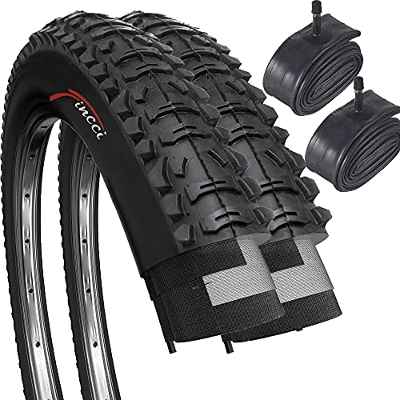 Fincci Set Par 26 x 1,95 Pulgadas 50-559 Plegable 60 TPI Cubiertas con Cámaras de Aire Schrader Válvula Interior para MTB Montaña Hibrida Bici Bicicleta (Paquete de 2)