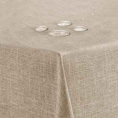 Flowen Mantel Antimanchas para Mesa Cuadrato 140x140 Beige. Ideal para Interiores,Comedor,Salon,Manteles para Exterior y Jardin. Mantel 100% Algodón Resinado en Tela Impermeable Efecto Lino.
