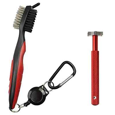 Flybiz Limpiador de Palos de Golf, Cepillo Limpiar Palos de Golf y Hoyuelos por Golf - Cepillo de Dos Lados Nailon y Acero con Punta para Limpiar la Cara del Palo y los Hoyuelos, Doble Cara Bola Clip