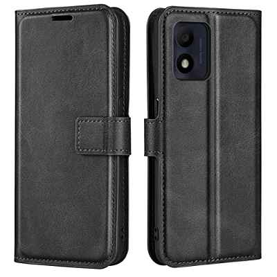 Funda Movil para Alcatel 1B 2022 Carcasa Cuero PU Silicona Magnetic Wallet Protector Teléfono Flip Cover For 1B 2022 Alcatel Tapa con Soporte (Black)