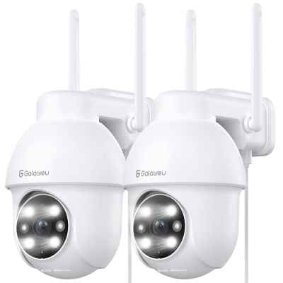 GALAYOU 2K Cámara Vigilancia WiFi Exterior, Cámara IP Vigilancia Domicilio con Visión Nocturna en Color, Vista Panorámica e Inclinable de 360°, Sensor de Movimiento y Audio Bidireccional Y4(2pack)