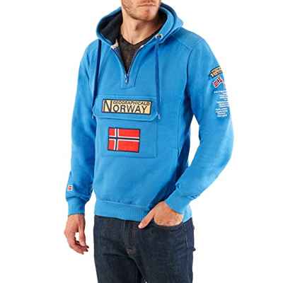 Geographical Norway GYMCLASS Men - Sudadera Capucha Bolsillos Hombre - Chaqueta Casual Hombres Abrigo - Camisetas Camisa Manga Larga - Hoodie Deportiva Regular Fitness Jacket Tops (Azul Real L)