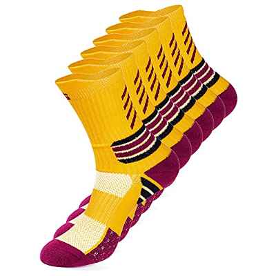 Gogogoal Calcetines deportivos unisex gruesos atléticos, suela antideslizante de rizo, protección para los tobillos para baloncesto, fútbol, senderismo, correr, ciclismo, multicolor amarillo L
