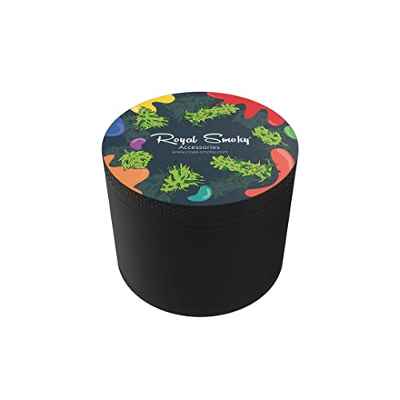 Grinder Metálico Pequeño Premium de Royal Smoky Original, 4 piezas, 50x40mm, Edición Limitad, Diseñado en España, Molinillo, Tapa de Cierre Magnético, Colector, Cuchara, Regalo para Hombre, Negro