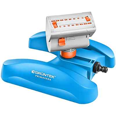 GRÜNTEK - Mini Aspersor de Riego con 16 Boquillas - 360° Ajustable - Pequeño Rociador de Riego de Césped, Jardín y Superficies Angulares - Grand Alcance (MAX. 378 m²)