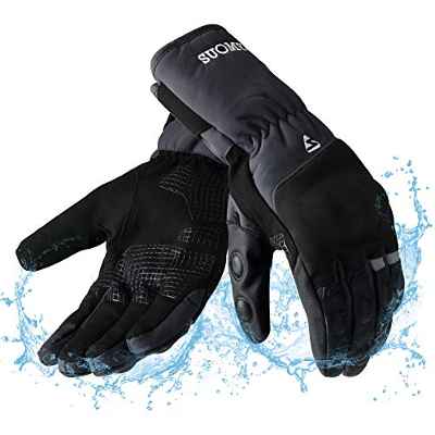 Guantes Moto Invierno Impermeables Resistentes al Viento, Pantalla Táctil Larga Manga Cálidos Guantes para Scooter, Ciclomotor, Moto Cross, Bicicleta, Deportes al Aire Libre - L