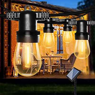 Guirnaldas Luminosas de Exterior Solares,Bomcosy S14 Cadena de Luces 26.4ft/8m con 12(Bombilla de led),E27 Base Bombillas Solares Exterior Jardin IP65 Impermeable para Fiesta,Boda,Jardín Patio Cafe