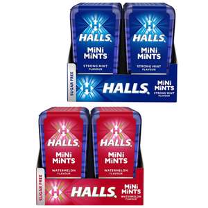 Halls Mini Mints - Caramelos comprimidos - Sabor Menta Fuerte o Sabor Sandía - Paquete con 12 envases de 12.5 g