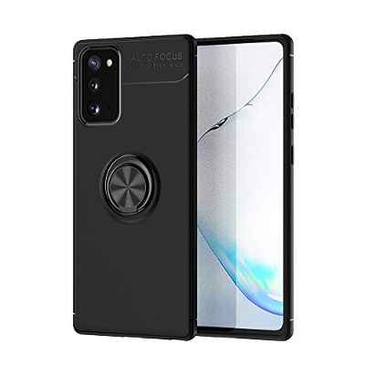 Haotian Compatible para Funda Samsung S20 FE 5G/4G, [Antigolpes] Fashion Design con 360° Anillo iman Soporte El aro magnético, Resistente a arañazos Flexible TPU Silicona Protectora. Negro+Negro