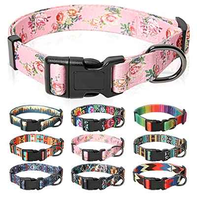 HEELE Collar Perro, Collar para Perros con Hebilla de Liberación Rápida, Cómodos, Ajustable, Lindos Patrones, Floral Collar para Perro Pequeño Mediano Grande, Rosa, XS